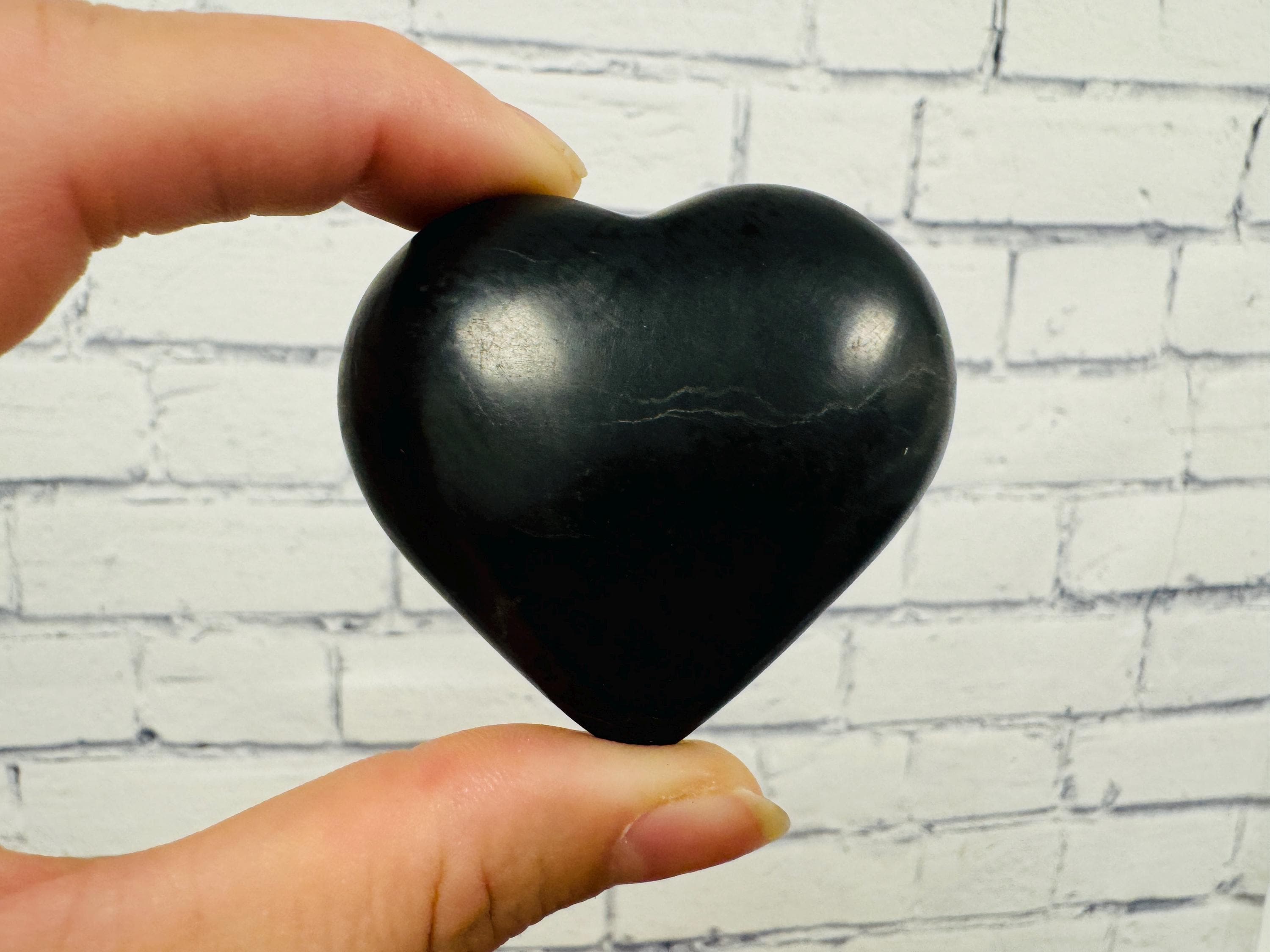 Shungite Crystal Heart, Palm Massage Stone, Emf Protection, Healing Gemstone