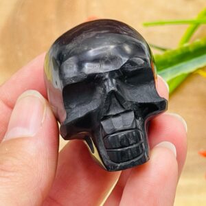 Shungite Crystal Skull with Realistic Details, Healing Crystal Fine Art Sculpture, 1.5" & 2" Shungite Crystal Skull with Realistic Details, Healing Crystal Fine Art Sculpture, 1.5" & 2"