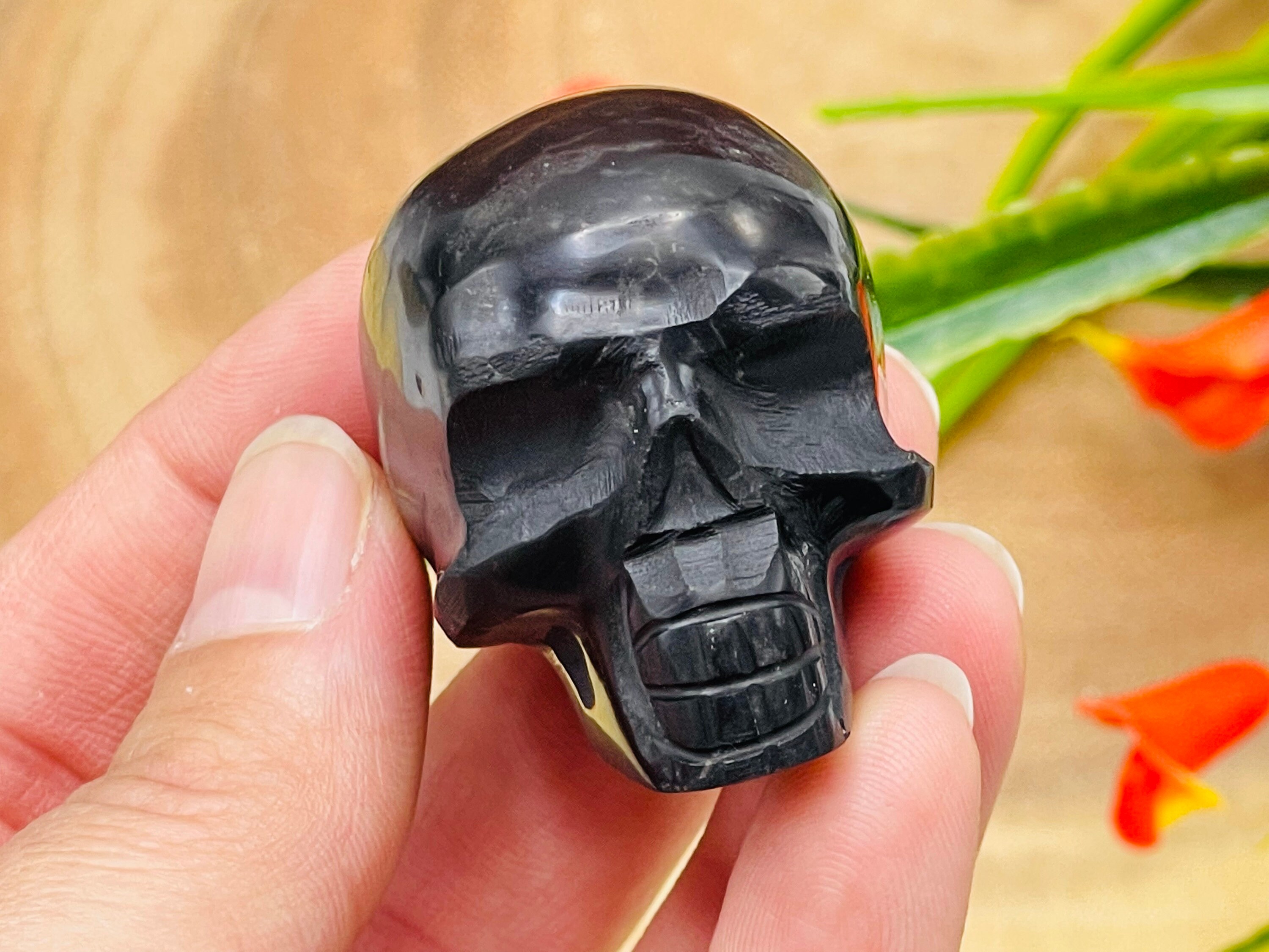 Shungite Crystal Skull With Realistic Details, Healing Crystal Fine Art Sculpture, 1.5" & 2"