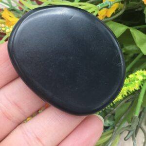 Shungite Crystal Smooth Stone, Pocket Palm Massage Stone, EMF Protection, 2 inches