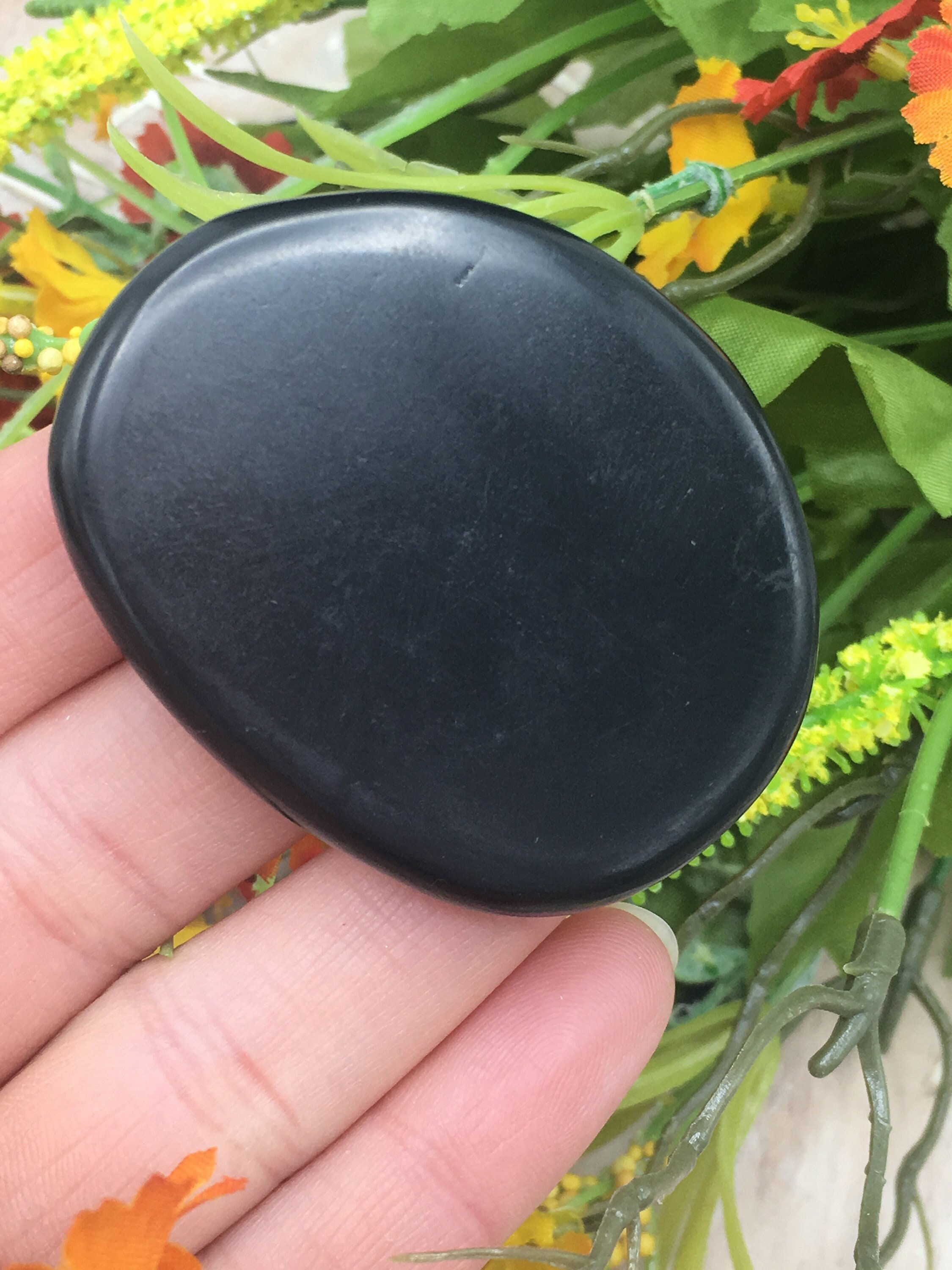 Shungite Crystal Smooth Stone, Pocket Palm Massage Stone, Emf Protection, 2 Inches