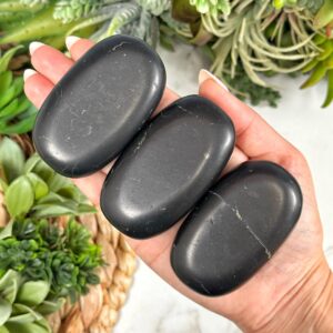 Shungite Palmstone | 3-4 Oz | - No. 183 (polished Black Noble Pocket Stone Palm, Emf Protection, Grounding) Shungite Palmstone | 3-4 Oz | - No. 183 (polished Black Noble Pocket Stone Palm, Emf Protection, Grounding)