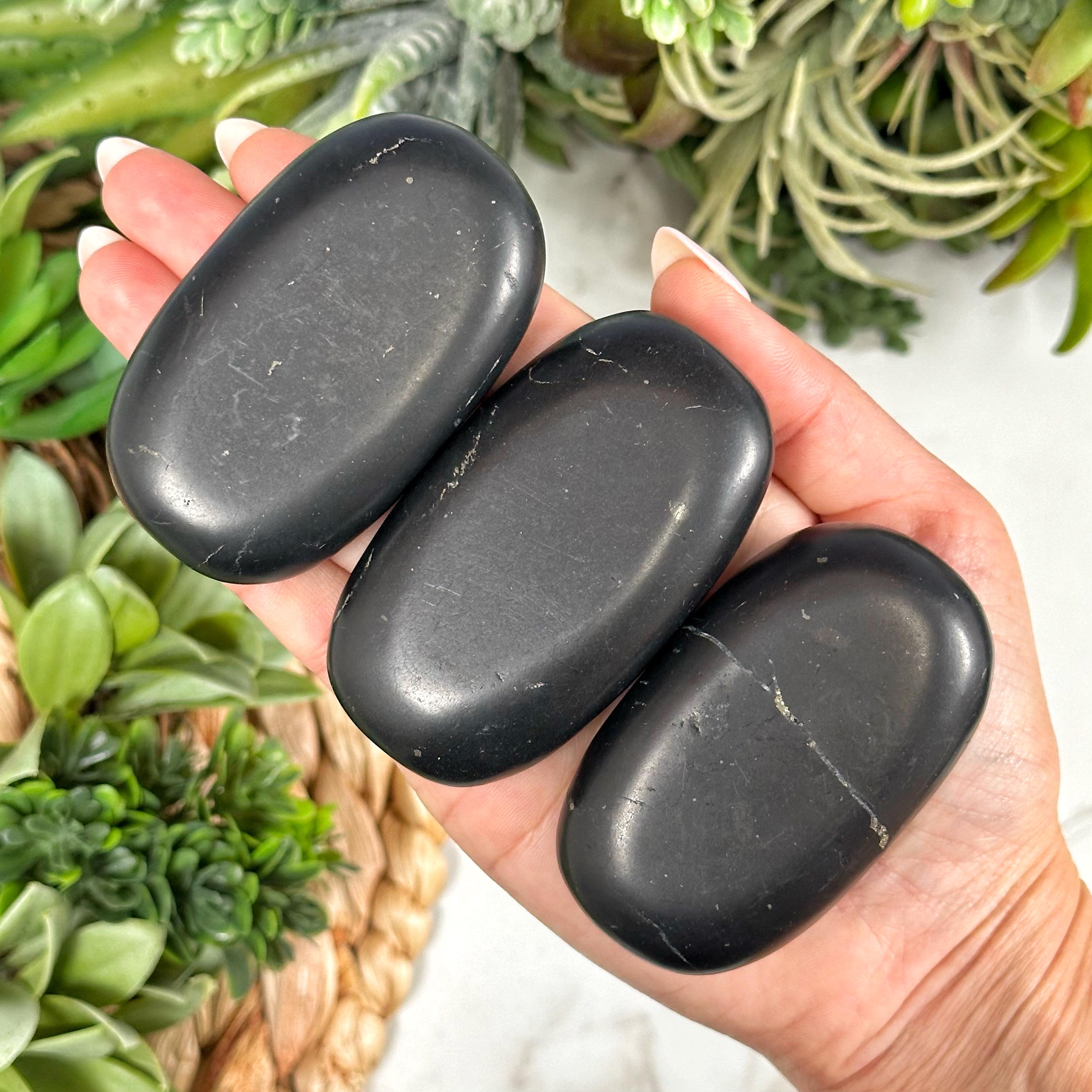 Shungite Palmstone | 3-4 Oz | - No. 183 (polished Black Noble Pocket Stone Palm, Emf Protection, Grounding) Shungite Palmstone | 3-4 Oz | - No. 183 (polished Black Noble Pocket Stone Palm, Emf Protection, Grounding)