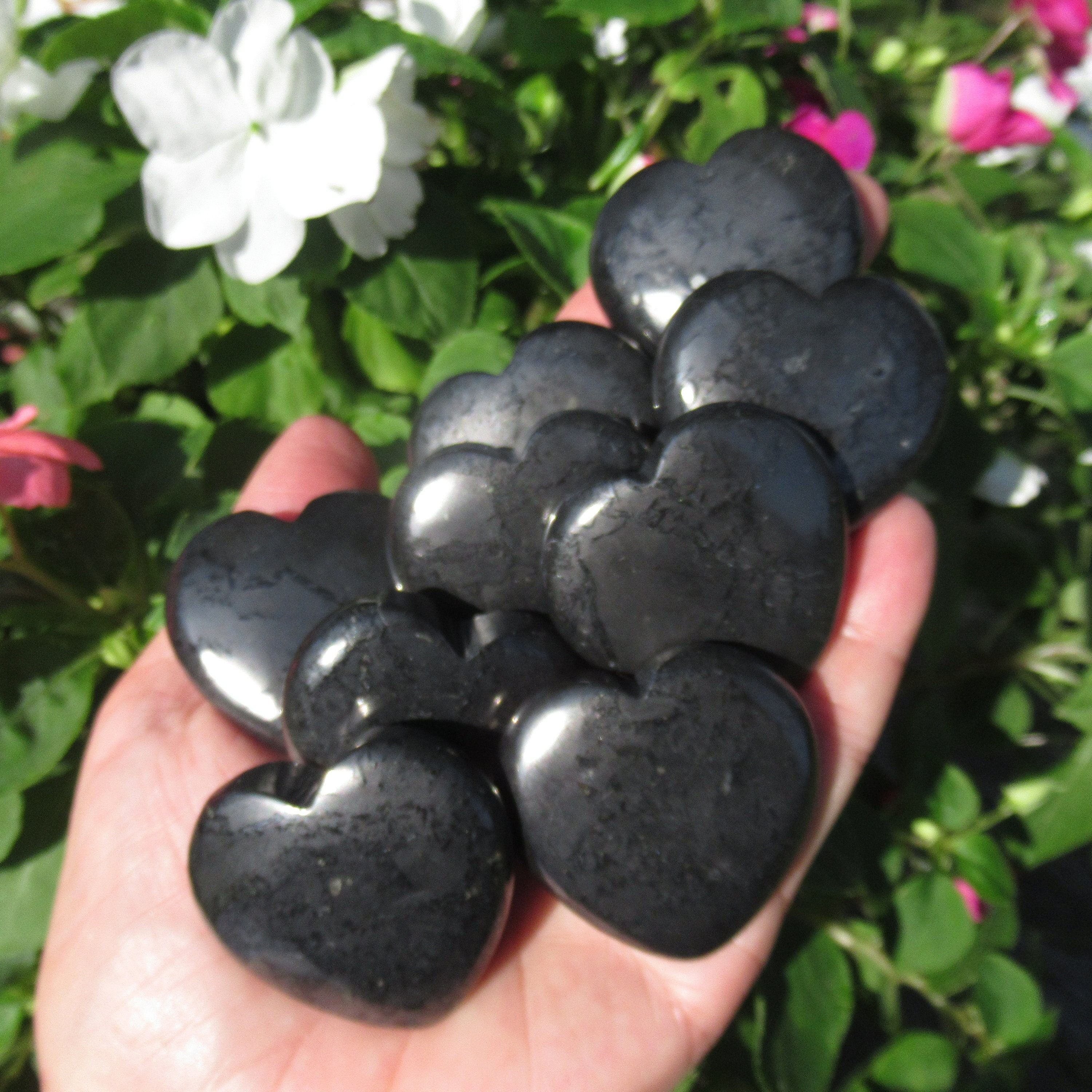 Polished Shungite Pocket Heart: Emf Protection Stone Polished Shungite Pocket Heart: Emf Protection Stone