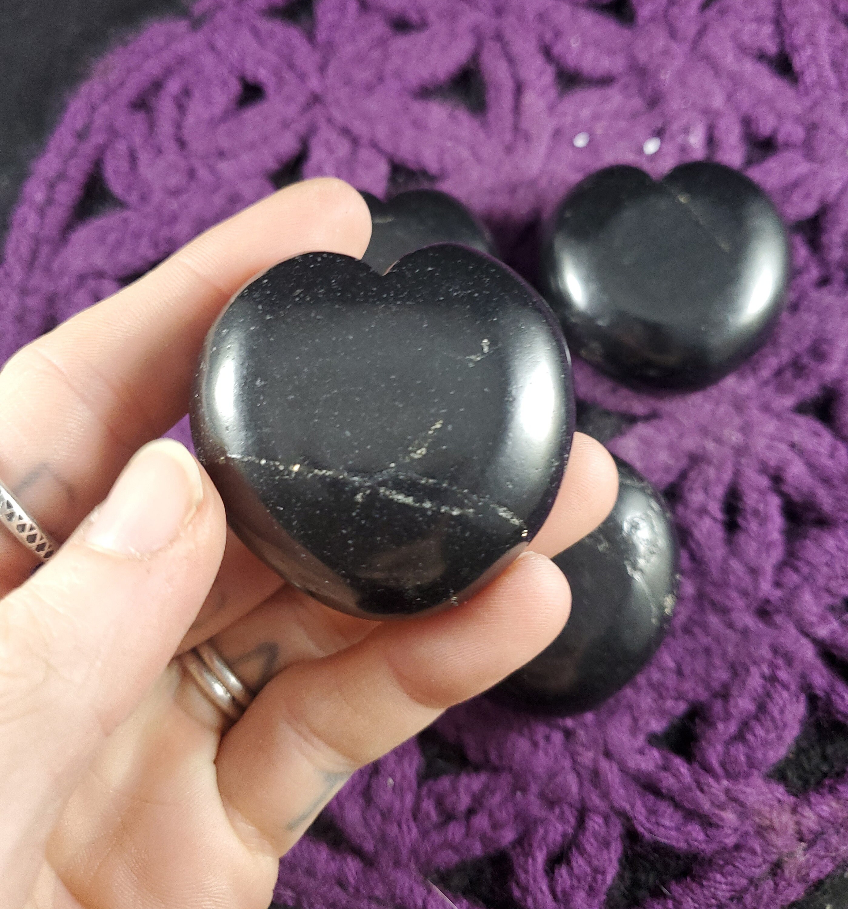 Russian Shungite Crystal Heart Stone Polished Stones Crystals Shaped Black Smooth