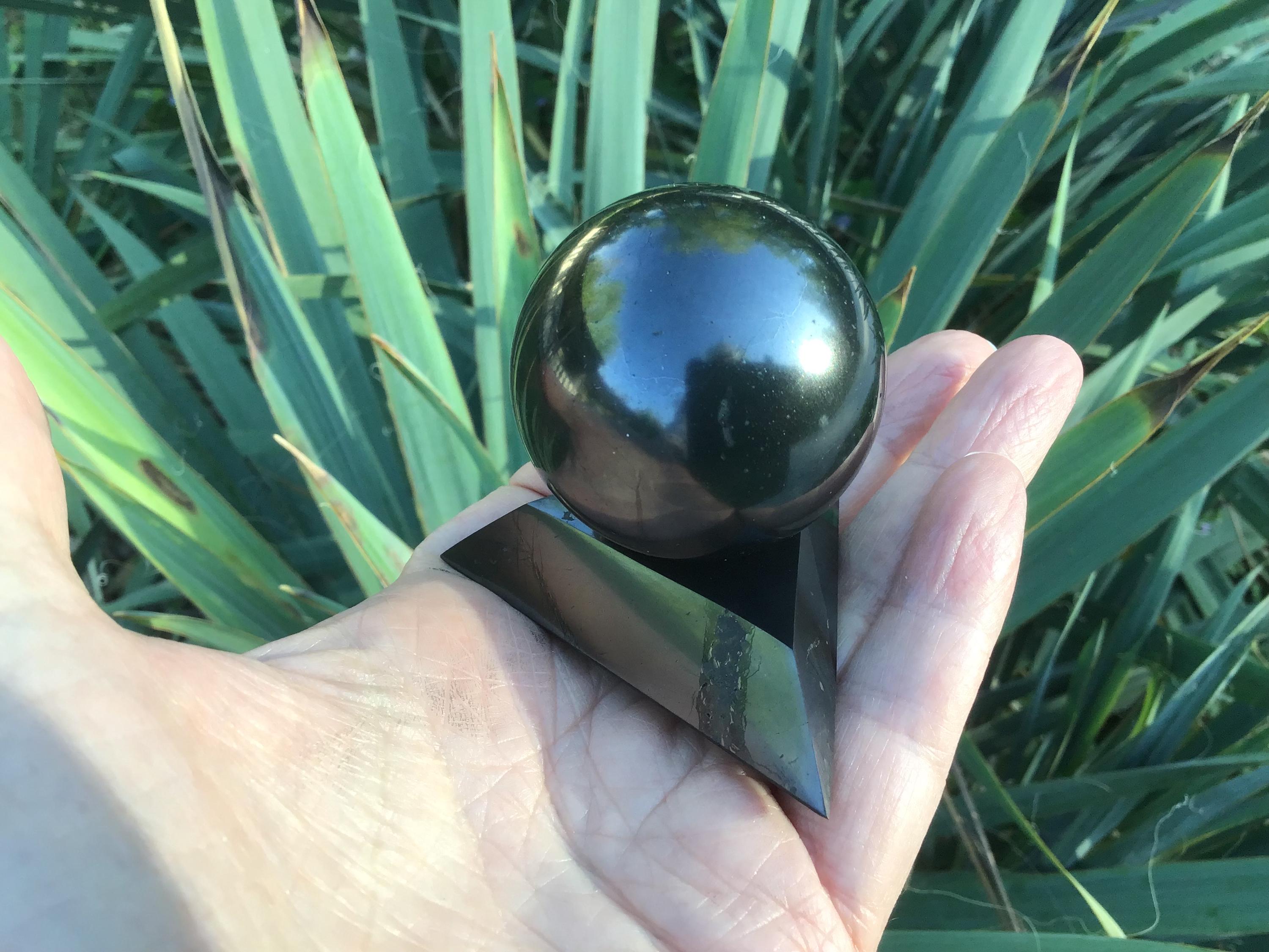 Shungite Sphere Or Triangle Stand: Protection, Emf Repellent Stone