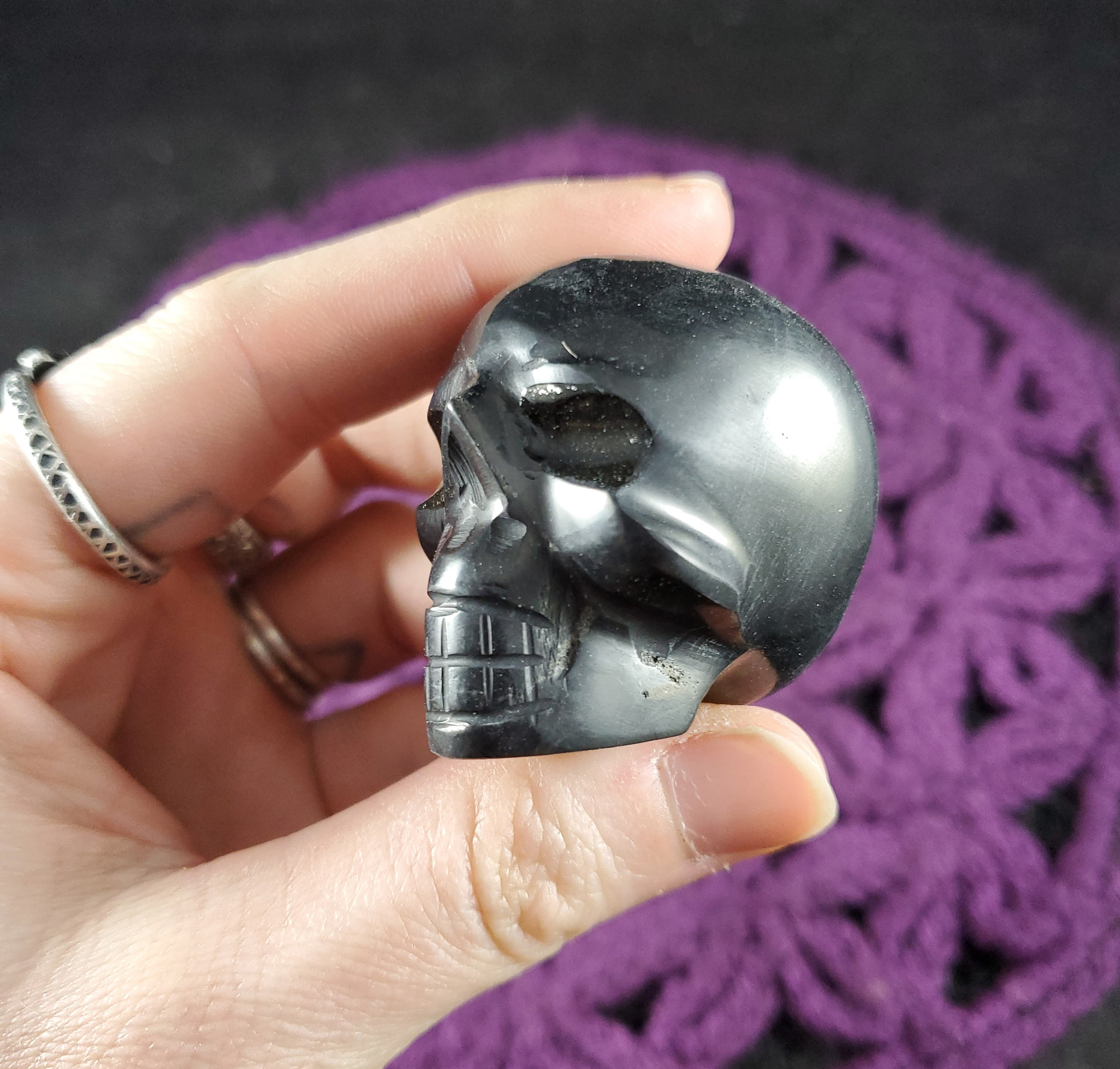 Shungite Skull Polished Crystal Stones Carved Black Russian Crystals 2" Hand Carving 2 Inch Skulls Memento Mori Russia Shungite Skull Polished Crystal Stones Carved Black Russian Crystals 2" Hand Carving 2 Inch Skulls Memento Mori Russia