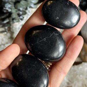 Shungite Small Palmstone – Powerful Emf Shield | Grounding & Protective Energy Stone Shungite Small Palmstone – Powerful Emf Shield | Grounding & Protective Energy Stone