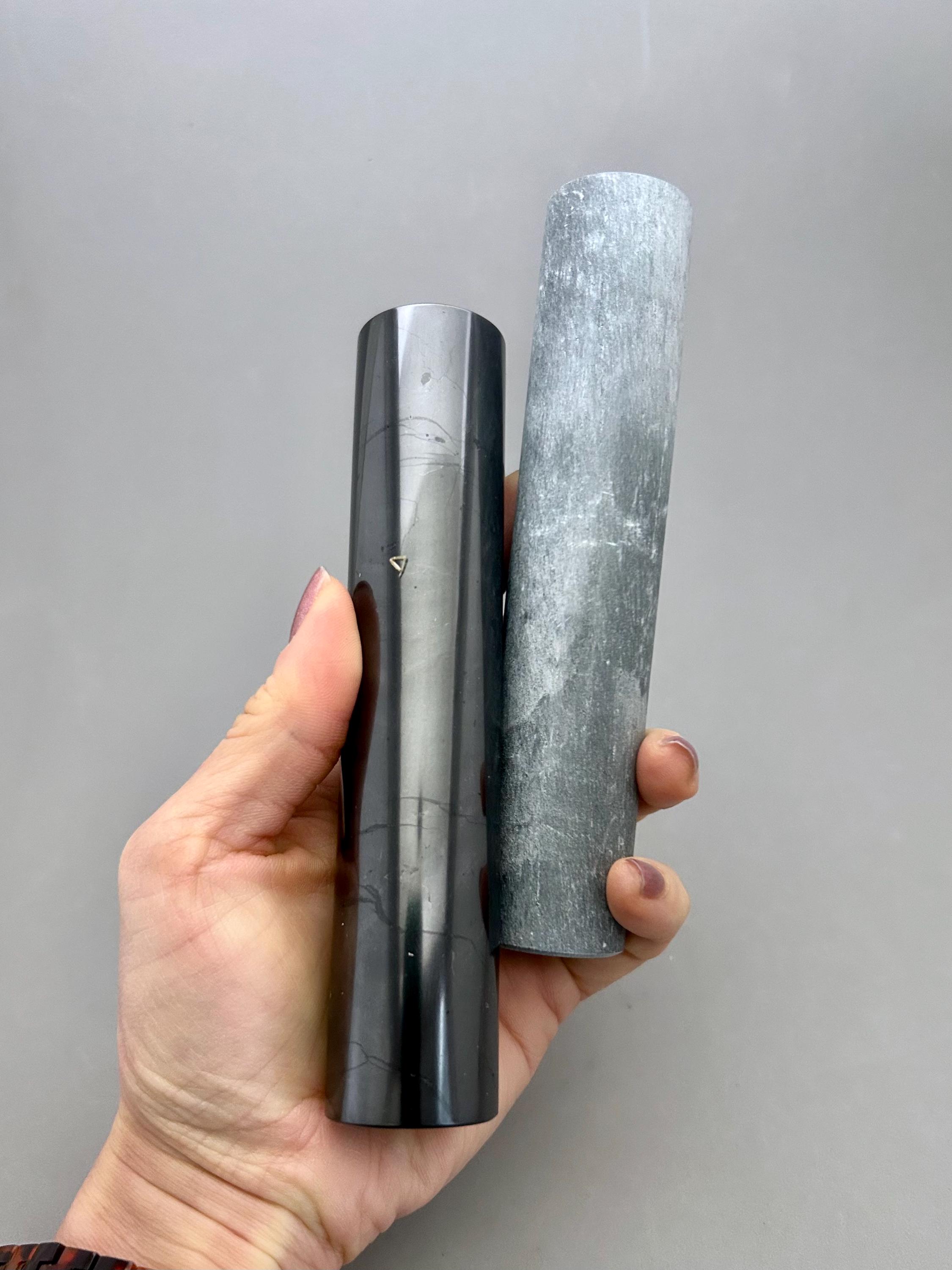 Shungite & Soapstone Harmonizer Cylinder Pair For Harmonization, Balance, Overall Well Being, Grounding, Bio Field Harmony, Energy Healing