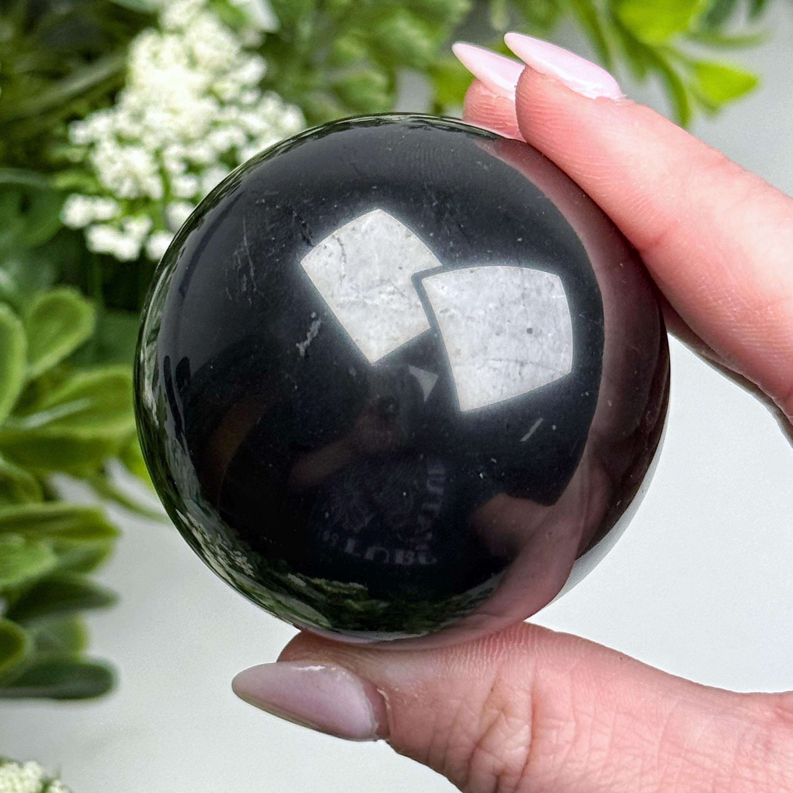 Shungite Sphere | 50mm | - #1 (polished Black Crystal Ball, Root Chakra, Healing Stone, Grounding)