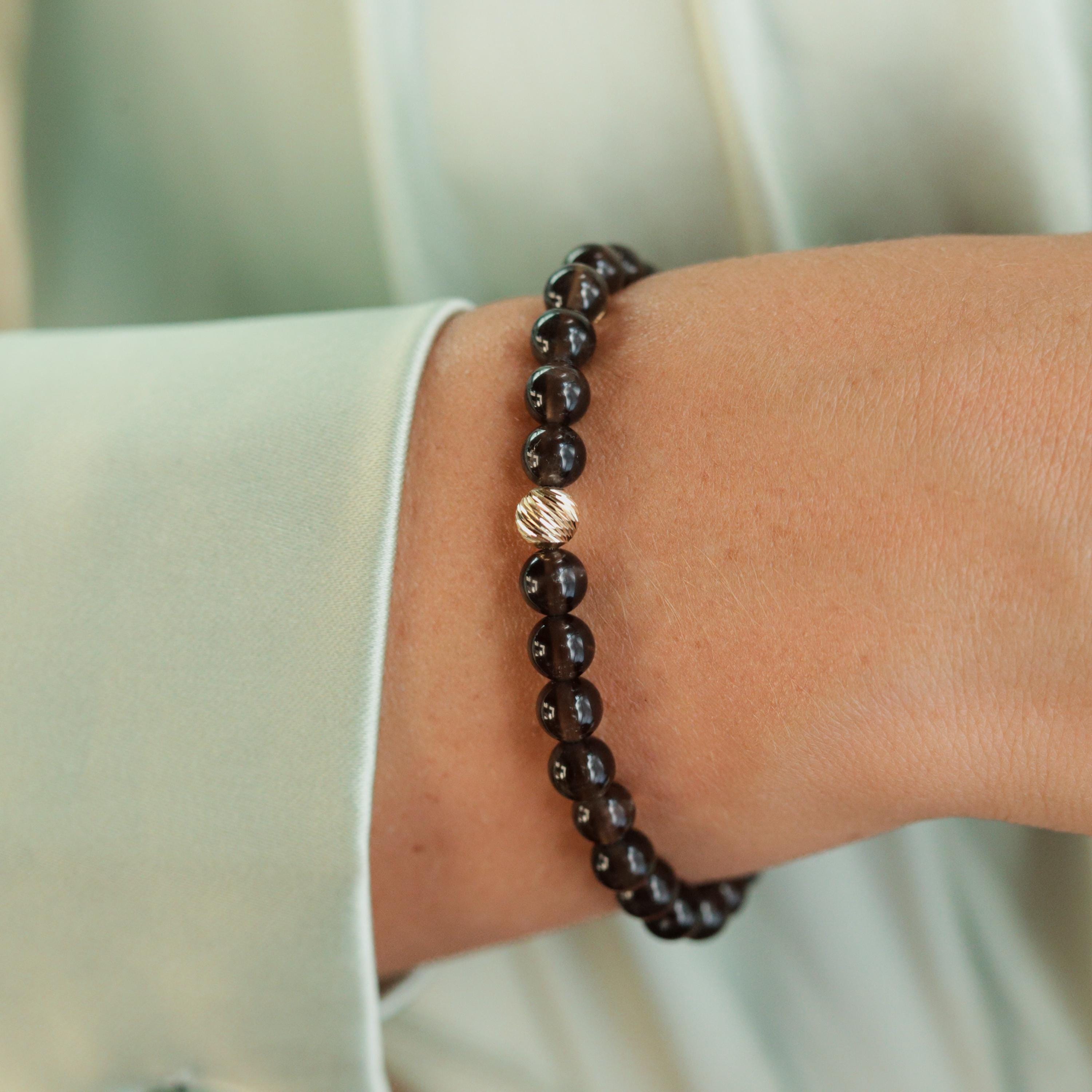 Smoky Quartz Bracelet 6mm | Smoky Quartz Beaded Bracelet | Grounding The Root Chakra [ebsm1539] | Smooth Round Smoky Quartz | Aaa Smoky