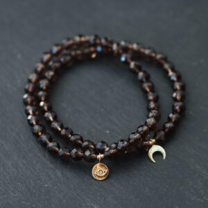 Smoky Quartz Bracelet 6mm | faceted gold smoky quartz bracelet | [EBSM1609] smoky quartz elastic bracelet | Women's smoky quartz