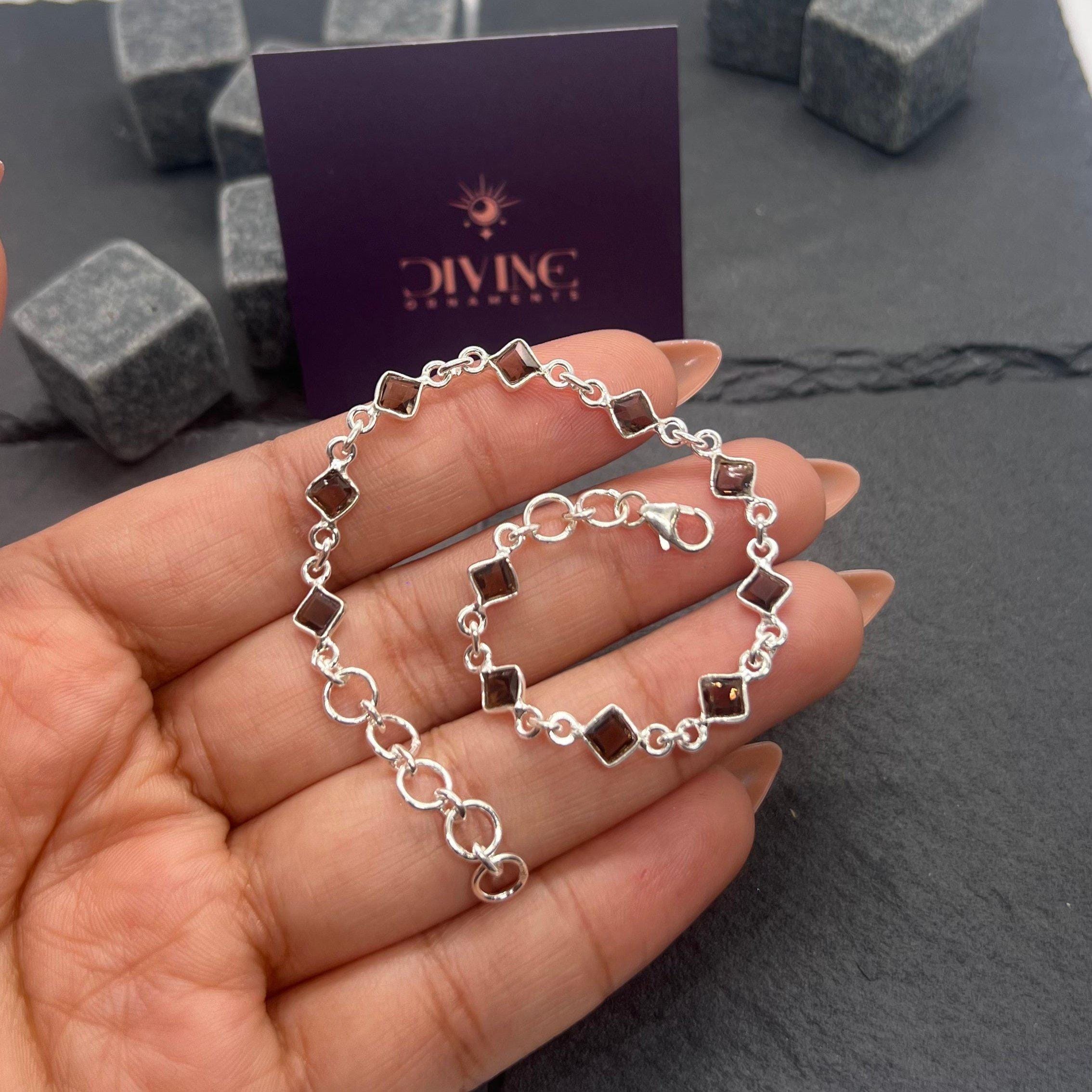 Smoky Quartz 925 Sterling Silver Adjustable Bracelet ~ 11 Gemstone Jewelry