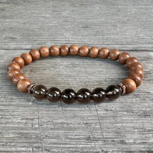 Aromatic Sandalwood & A Grade Smoky Quartz Bracelet, Healing Bracelet For Stress Relief, Meditation, Positivity, Root Chakra Balancing