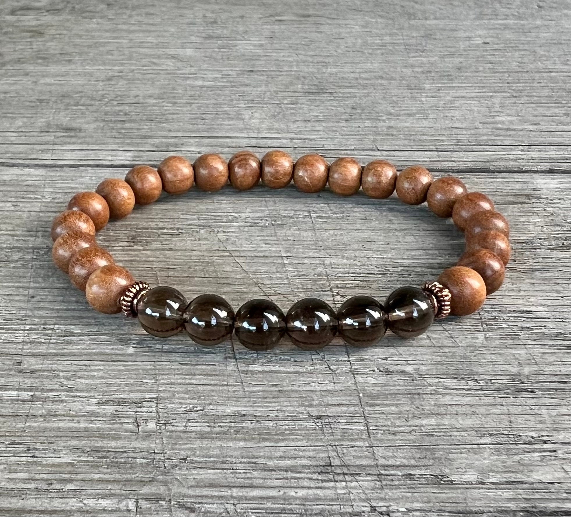 Aromatic Sandalwood & A Grade Smoky Quartz Bracelet, Healing Bracelet For Stress Relief, Meditation, Positivity, Root Chakra Balancing