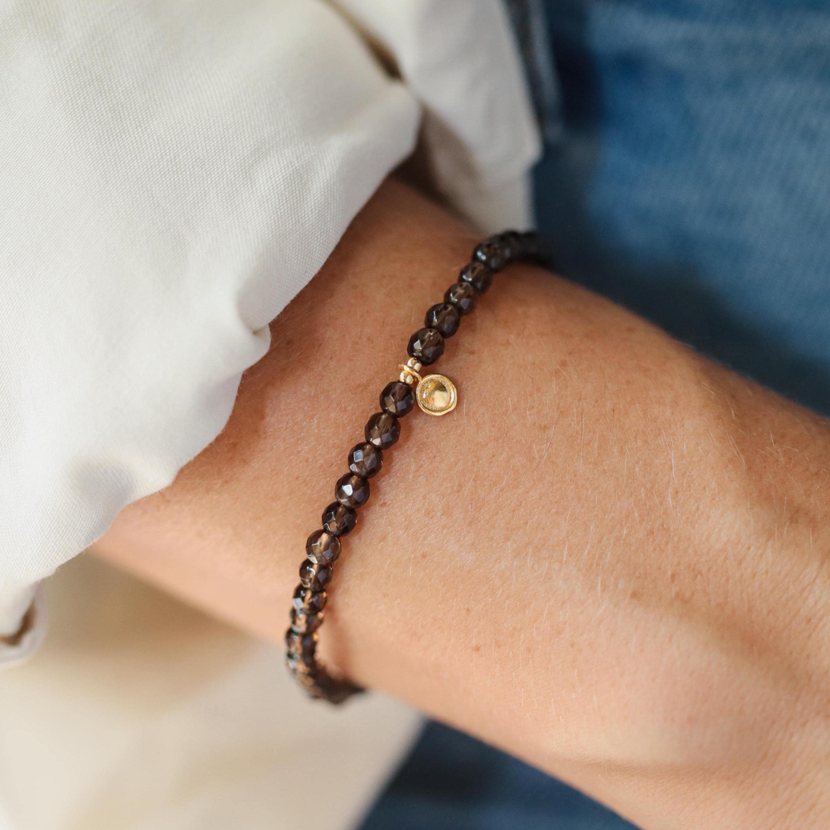 Smoky Quartz Bracelet | Smoky Quartz Beaded Bracelet | [ebsm1965] Grounding The Root Chakra | 4mm Round Smoky Quartz | Aaa Smoky Quartz *bss