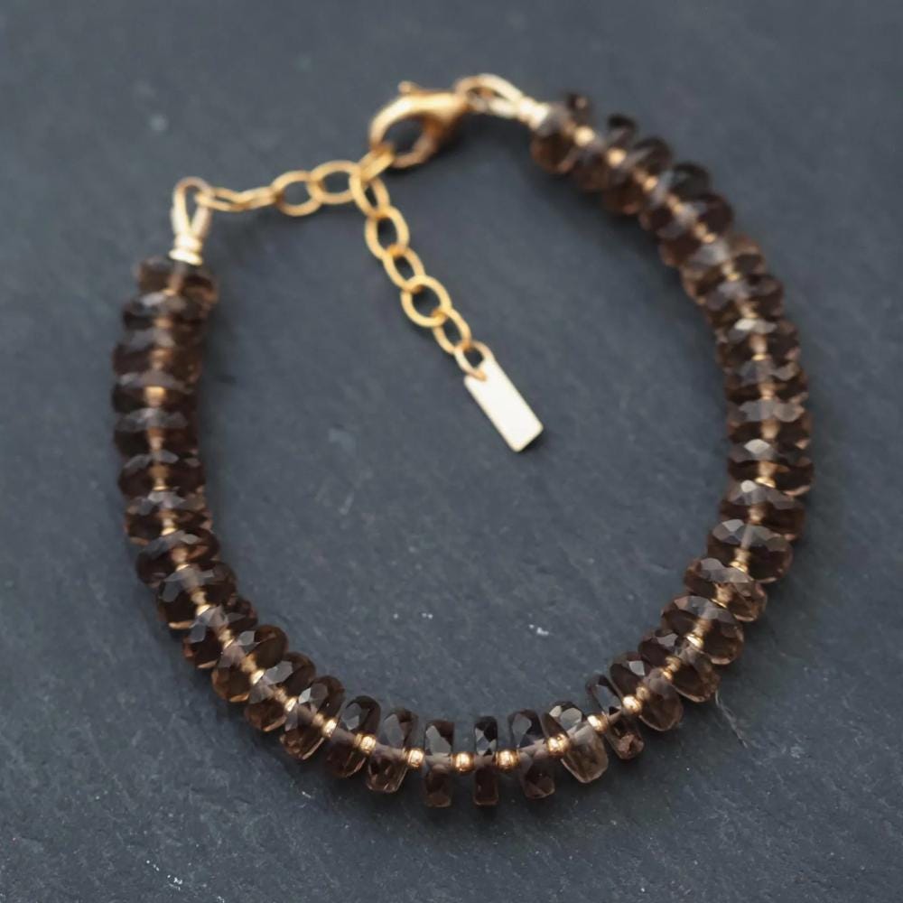 Smoky Quartz Bracelet, Beaded Smoky Quartz Gemstone Stacking Jewelry [ebsp1634 ] Delicate Faceted Small Beads | Smoky Quartz