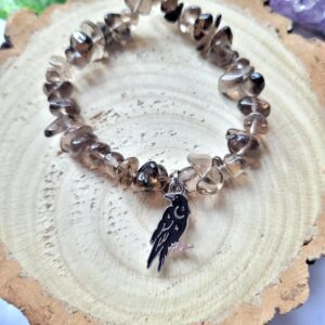 Celestial Crow Raven Smoky Quartz Crystal Chip Bracelet - Healing Celestial Crow Raven Smoky Quartz Crystal Chip Bracelet - Healing