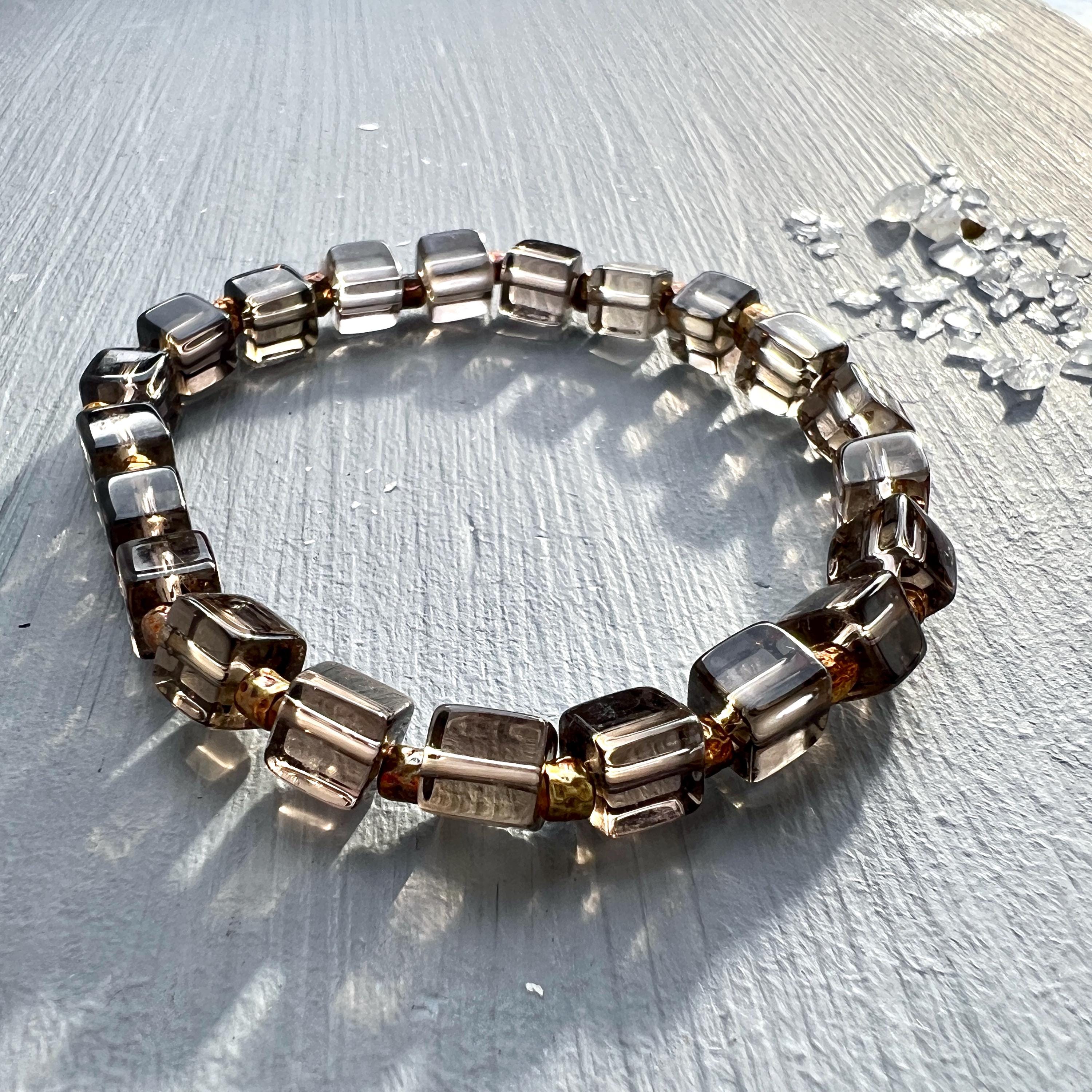 Smoky Quartz Bracelet 6mm Square Beads | Grounding Root Chakra | Capricorn Crystal Smoky Quartz Bracelet 6mm Square Beads | Grounding Root Chakra | Capricorn Crystal