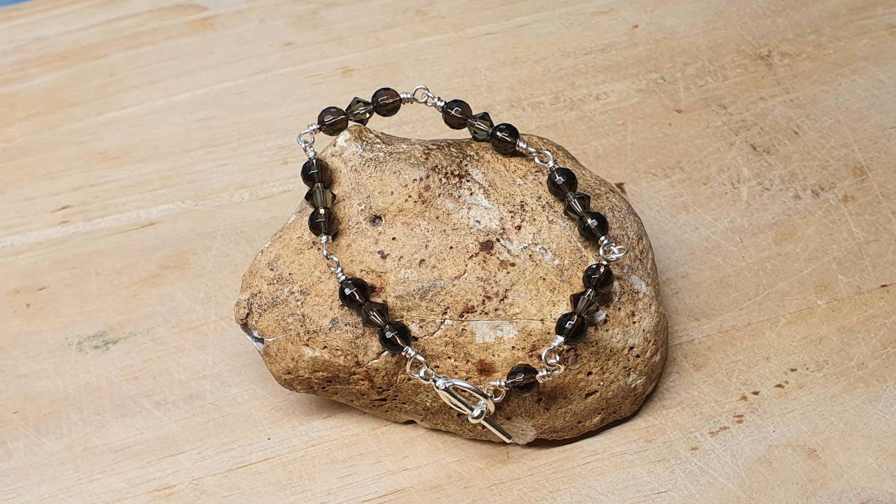 Smoky Quartz Bracelet. Crystal Reiki Jewelry Uk. Wire Wrapped Bracelet.
