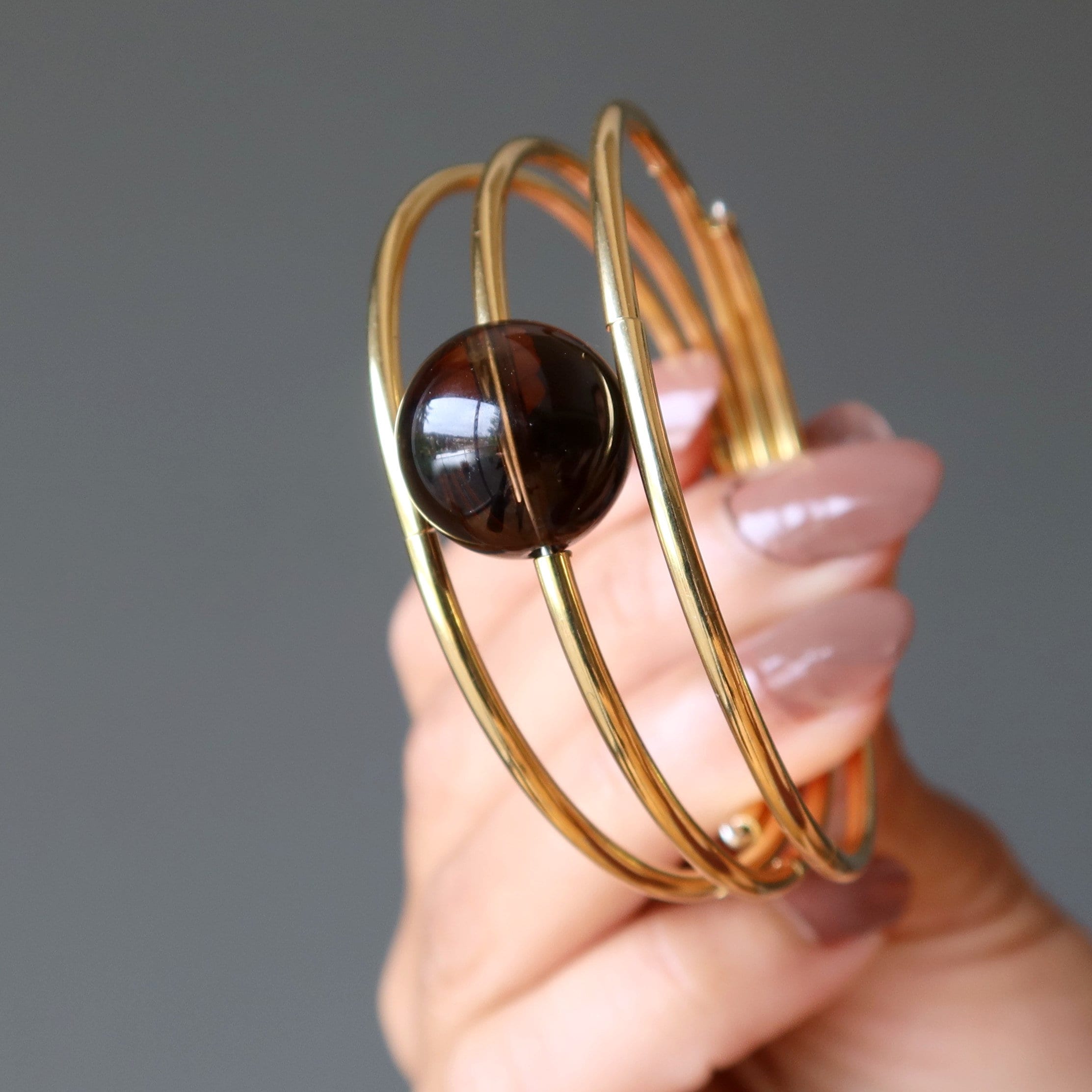 Smoky Quartz Bracelet Eye Of Elegance Protective Gold Coil