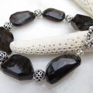 Faceted Smoky Quartz Bracelet, Bali Sterling Silver Toggle, Gemstone Jewelry