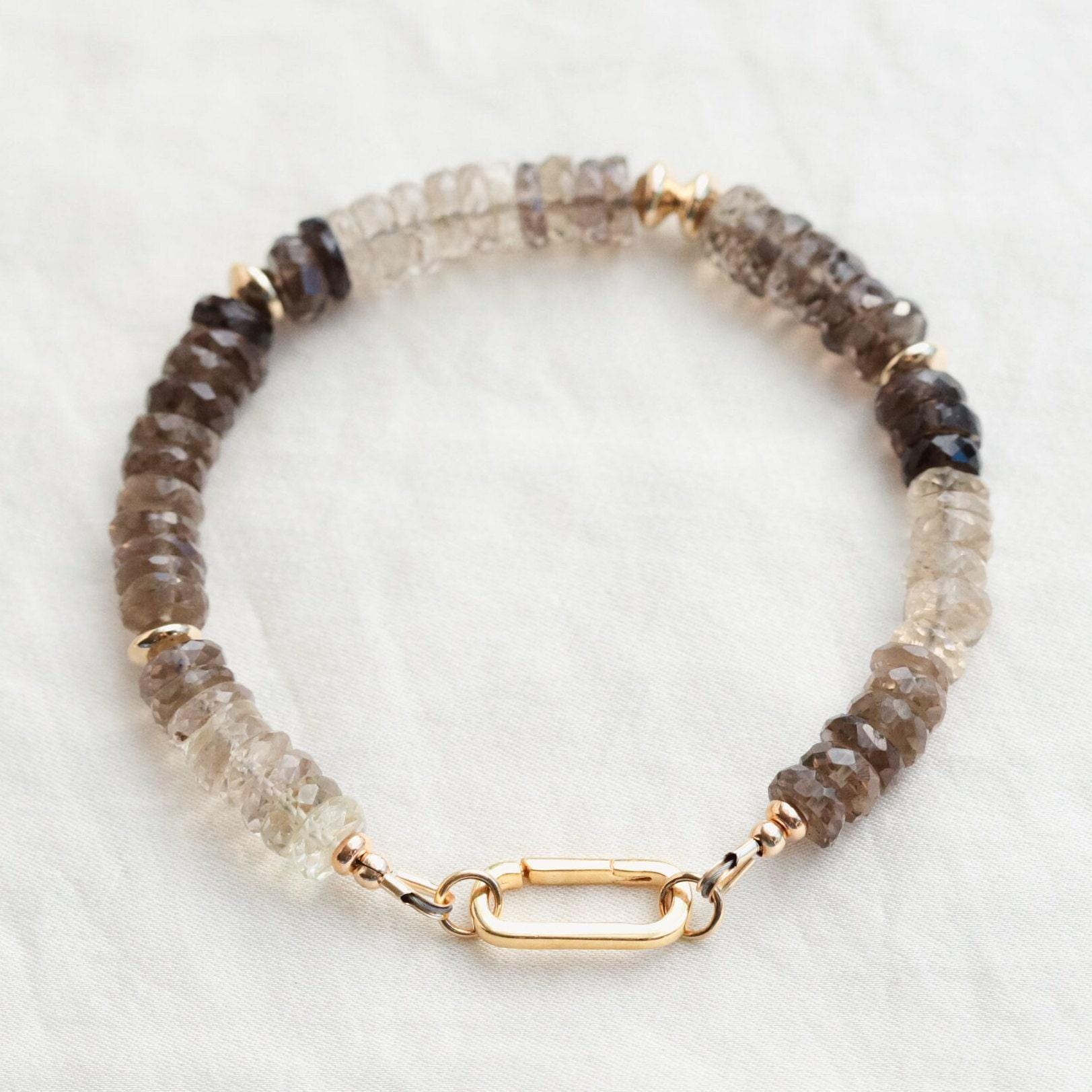 Faceted Smoky Quartz Bracelet | Ombre Smoky Quartz Bracelet | [ebsp1305] Carabiner Gemstone Bracelet | Smoky Quartz | Aaaa+ Smoky Quartz