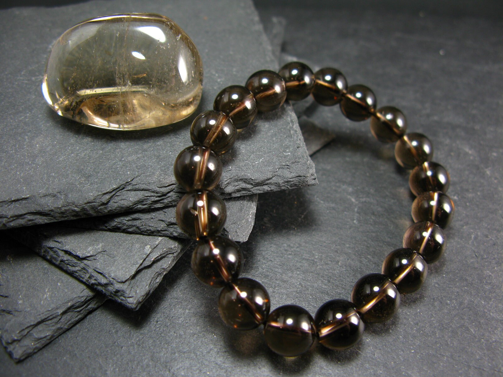 Smoky Quartz Genuine Bracelet ~ 7 Inches ~ 10mm Round Beads