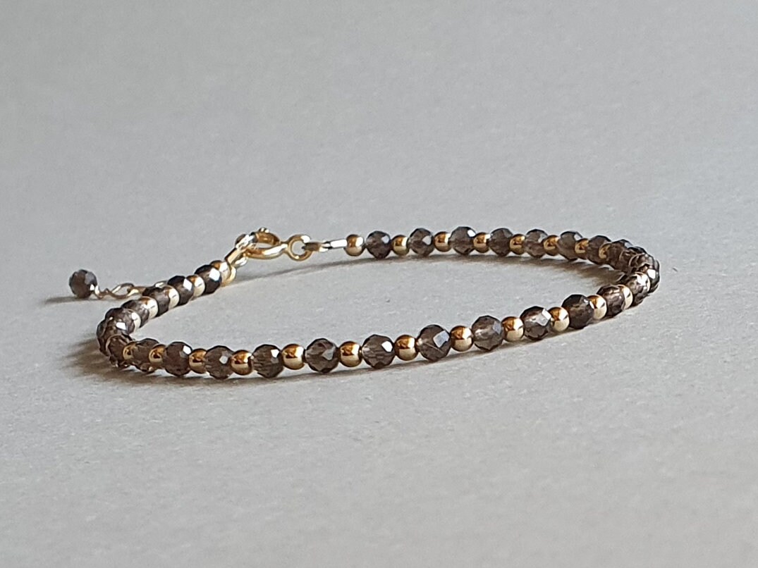 Smoky Quartz Bracelet: Gold Filled Rondelle Jewelry