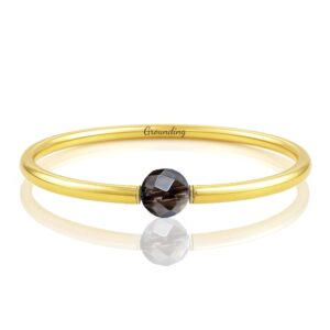 Smoky Quartz Gold Bracelet · Faceted Round Gemstone Bangle · 14k Gold Filled Tube Bracelet · Slip On Bracelet for Women Smoky Quartz Gold Bracelet · Faceted Round Gemstone Bangle · 14k Gold Filled Tube Bracelet · Slip On Bracelet for Women