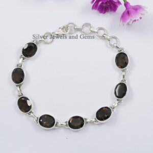 Smoky Topaz Bracelet: Handmade 925 Sterling Silver Oval Gemstone Smoky Topaz Bracelet: Handmade 925 Sterling Silver Oval Gemstone
