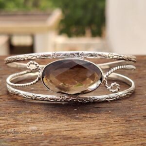 Handmade Smokey Quartz Bangle: Sterling Silver Gemstone Bracelet Handmade Smokey Quartz Bangle: Sterling Silver Gemstone Bracelet