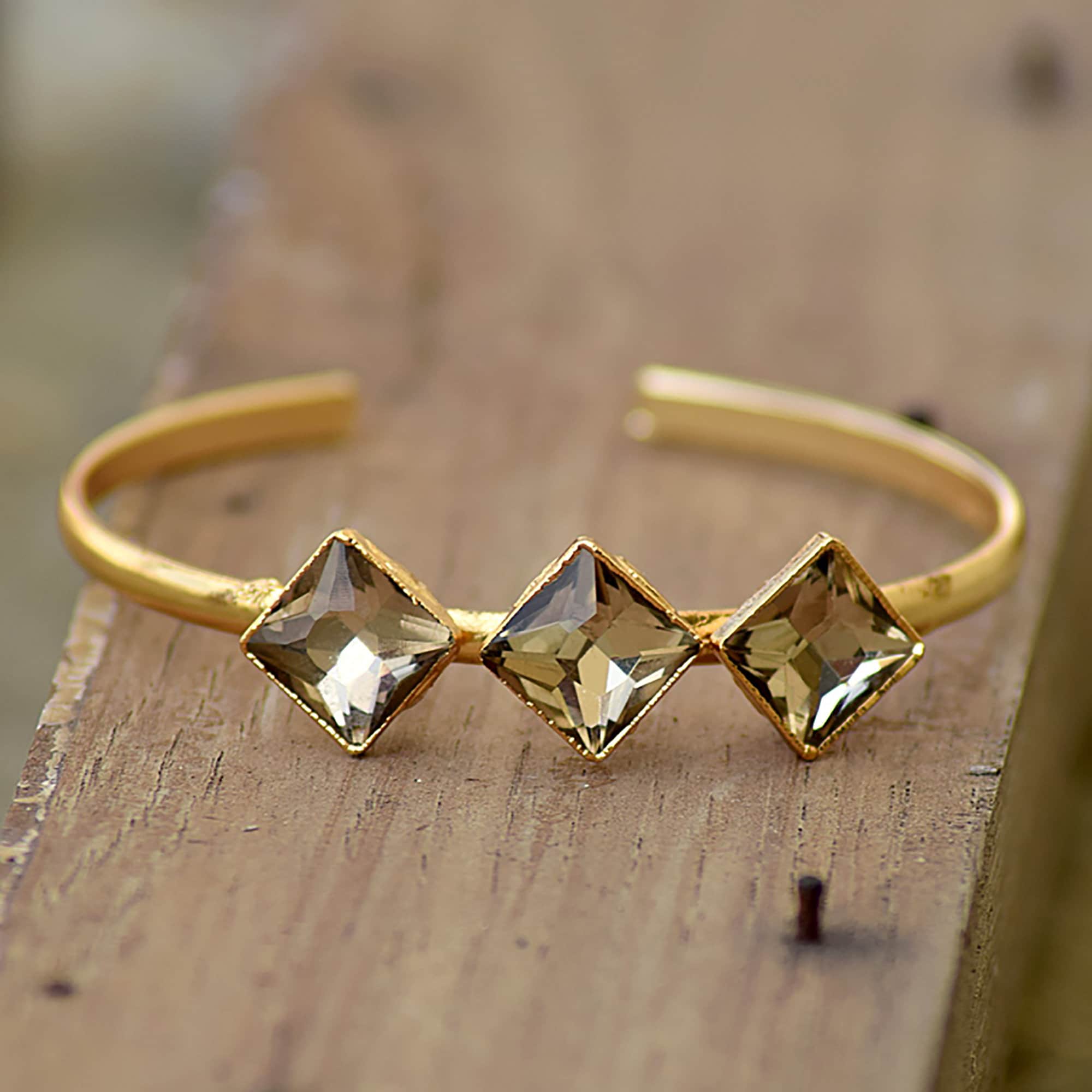 Smoky Quartz Hydro Cuff Bracelet: Brass, Gemstone Statement Jewelry