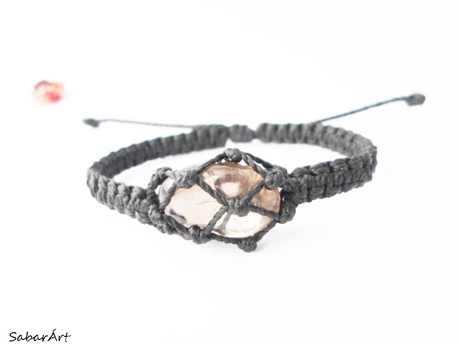 Smoky Quartz Macrame Bracelet: Adjustable Zen Healing Stone