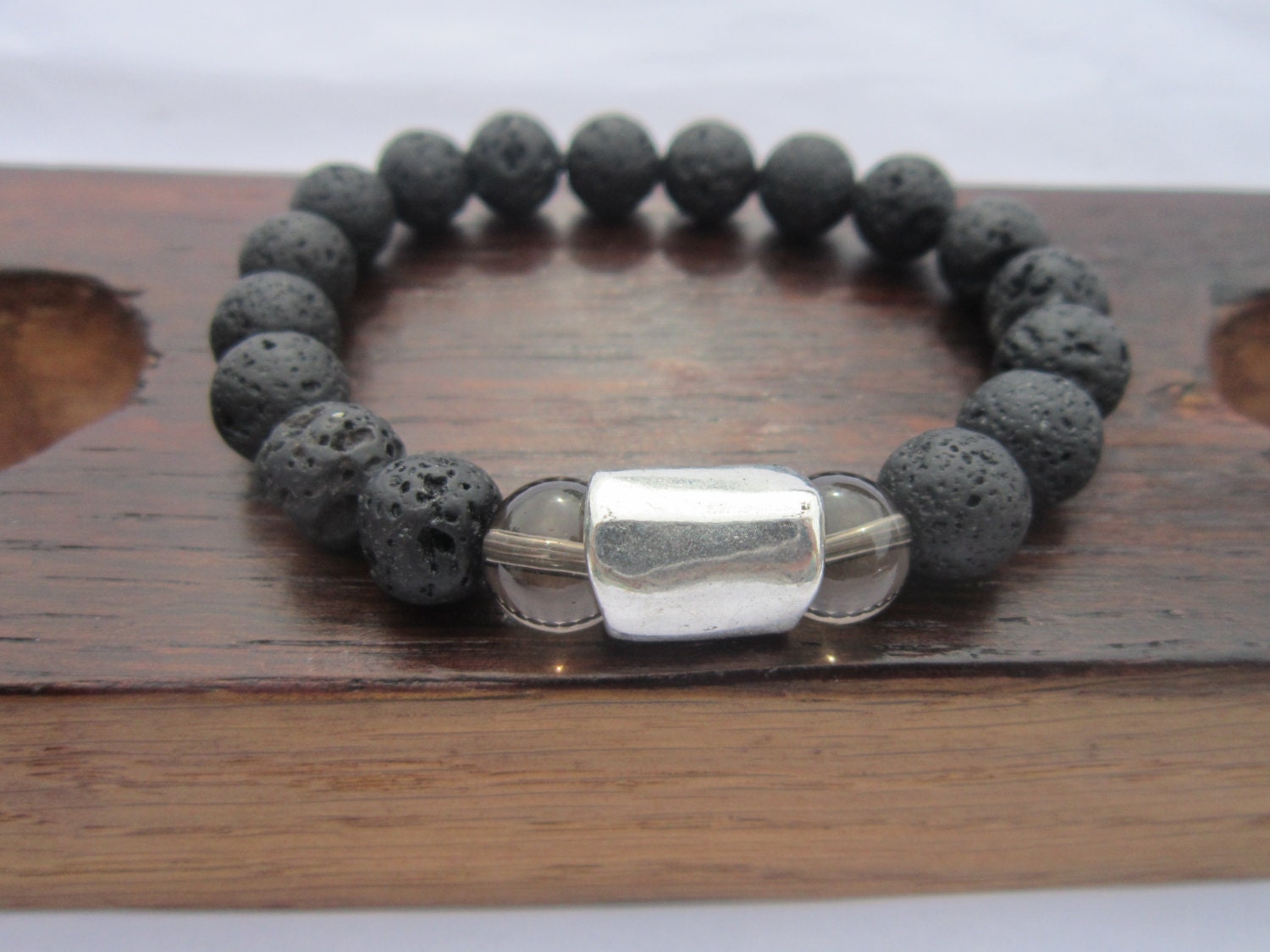Men Volcano Lava Bracelet W/ Smoky Quartz, Men Lava Healing Smoky Quartz Men Chakra Bracelet, Men Lava Yoga Meditation Smoky Quartz Bracelet