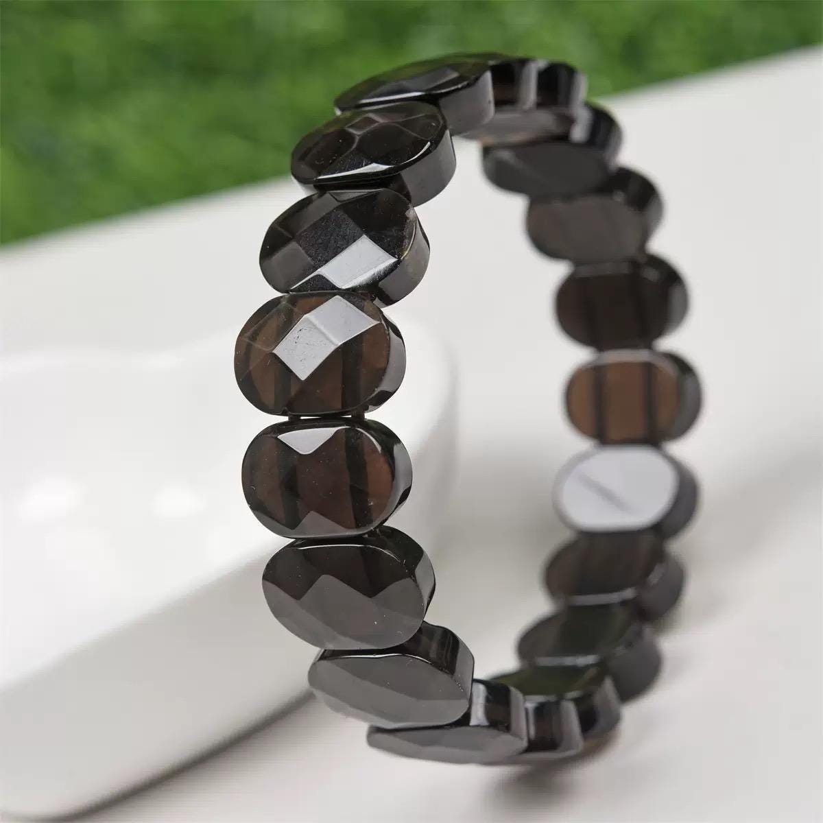 Natural Smoky Quartz Beads Elastic Bracelet,faceted Smoky Quartz Beaded Bracelet,jewelry Gift Bracelet,wholesale Bracelet