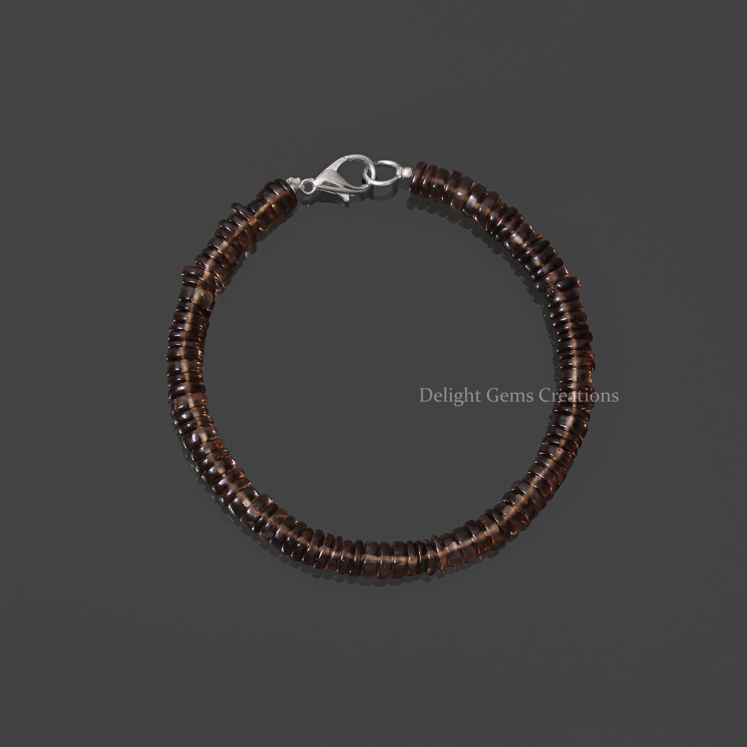 Natural Smoky Quartz Wheel Shape Beaded Bracelet, 6-6.5 Mm Smoky Quartz Tire/tyre Rondelle Bead Bracelet, Brown Beads Bracelet, Gift For Her