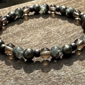 Phantom Quartz, Pyrite and Smoky Quartz Healing Stone Bracelet or Anklet! Phantom Quartz, Pyrite and Smoky Quartz Healing Stone Bracelet or Anklet!