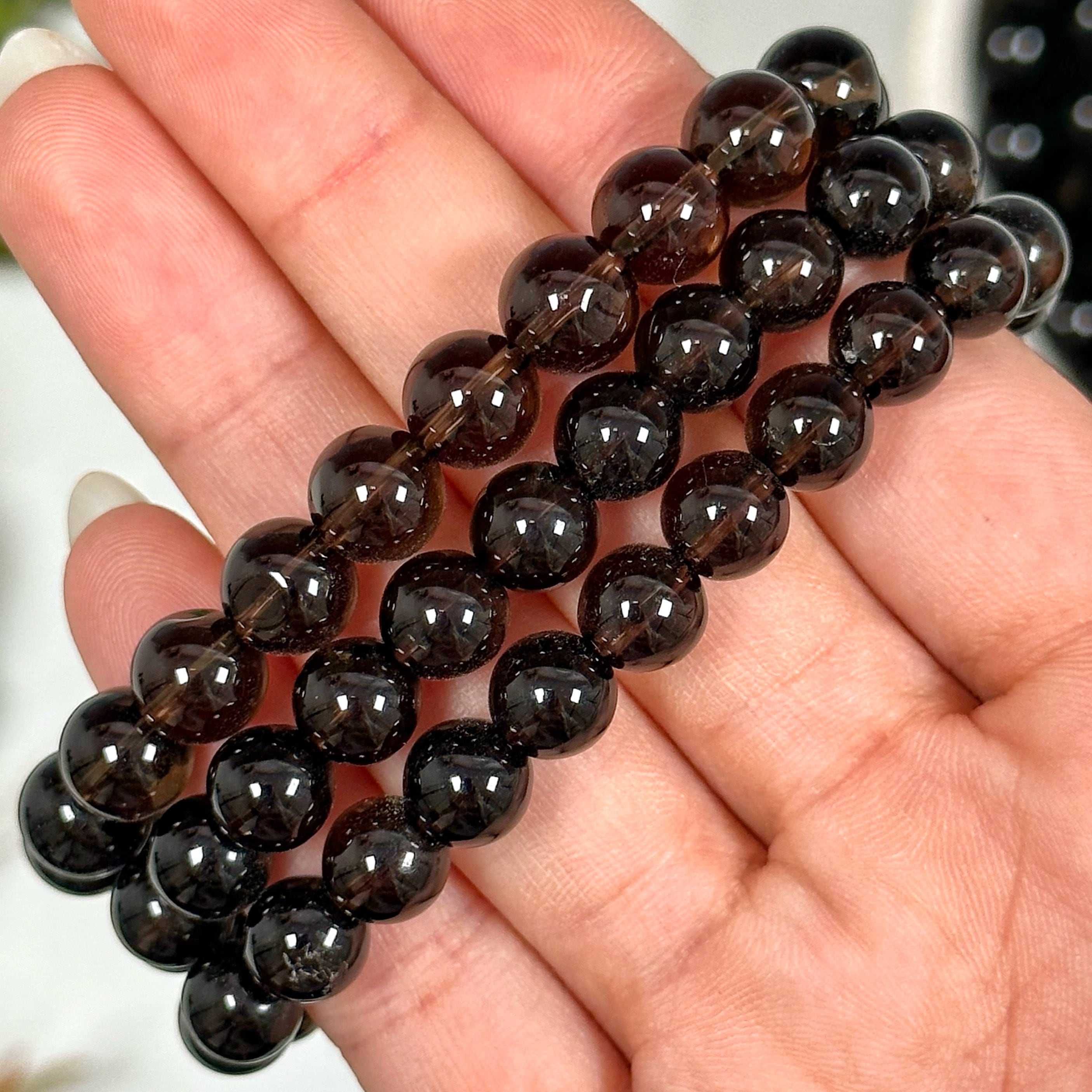 Smoky Quartz Bracelet | 6-12mm | - No. 794 (polished Brown Crystal Jewelry, Root Chakra, Grounding)
