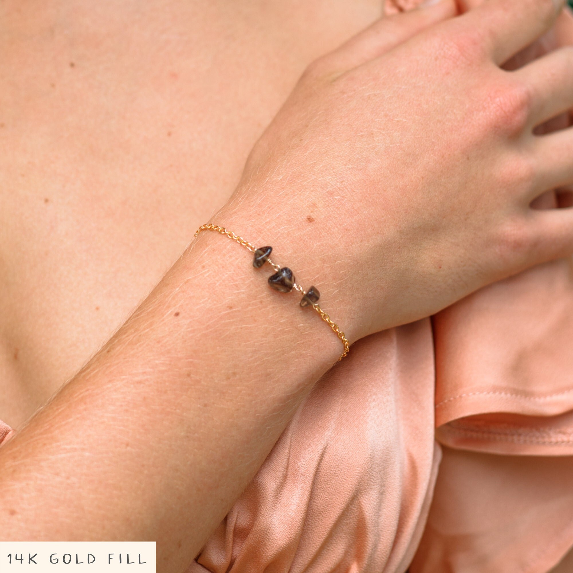 Smoky Quartz Rosary Bracelet - Dainty Crystal Bracelet, Handmade