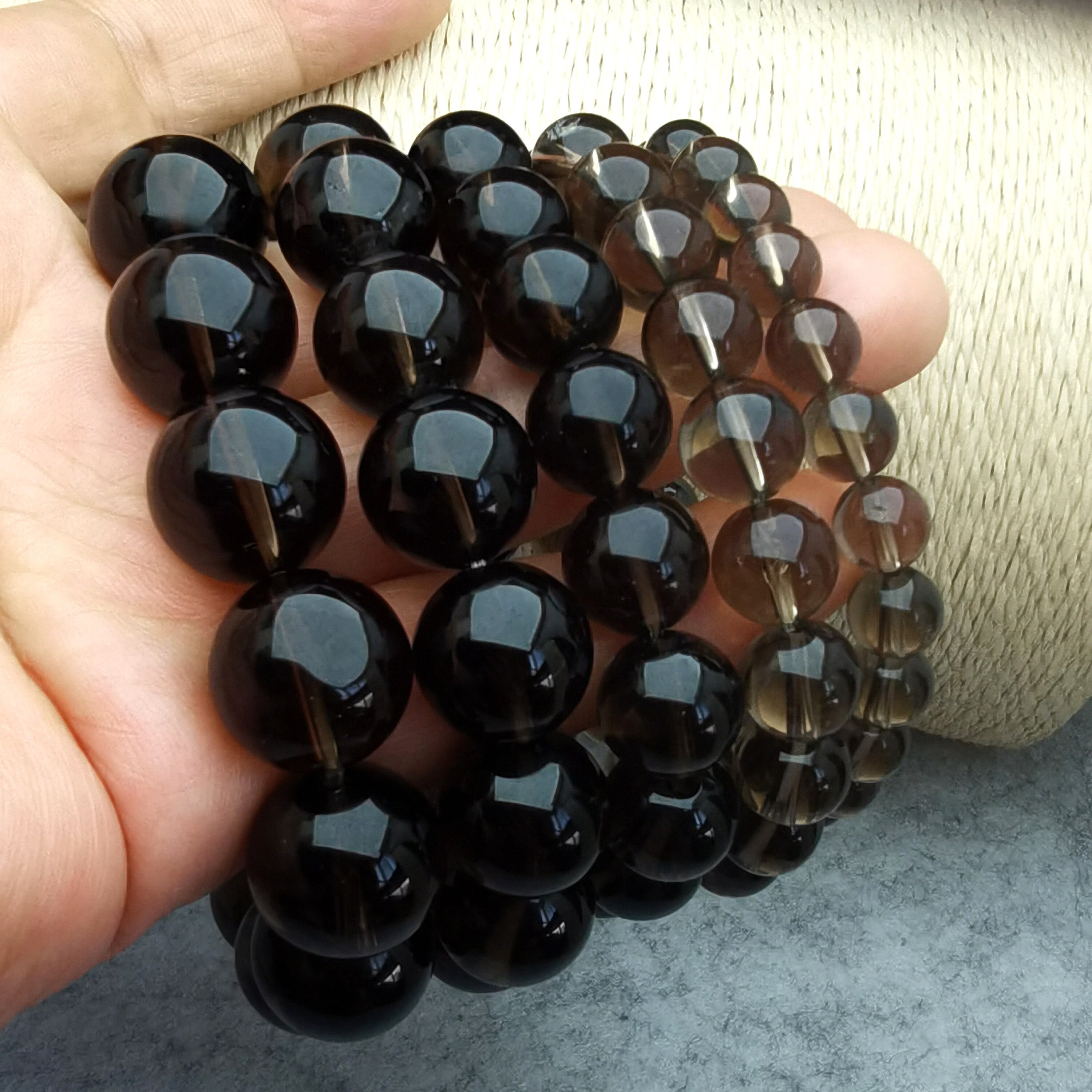 Smoky Quartz Round Bead Bracelet: Natural Stone, Healing Reiki, Yoga (7.5”)