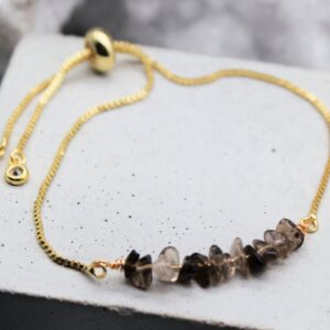 Smokey Quartz Chip Bracelet: Gold Crystal Link Jewelry Smokey Quartz Chip Bracelet: Gold Crystal Link Jewelry