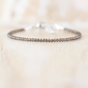 Smokey Quartz Delicate Bracelet In Sterling Silver, Gold Or Rose Gold Filled, Dainty Gemstone Stacking Bracelet With Tiny 2mm Faceted Beads Smokey Quartz Delicate Bracelet In Sterling Silver, Gold Or Rose Gold Filled, Dainty Gemstone Stacking Bracelet With Tiny 2mm Faceted Beads