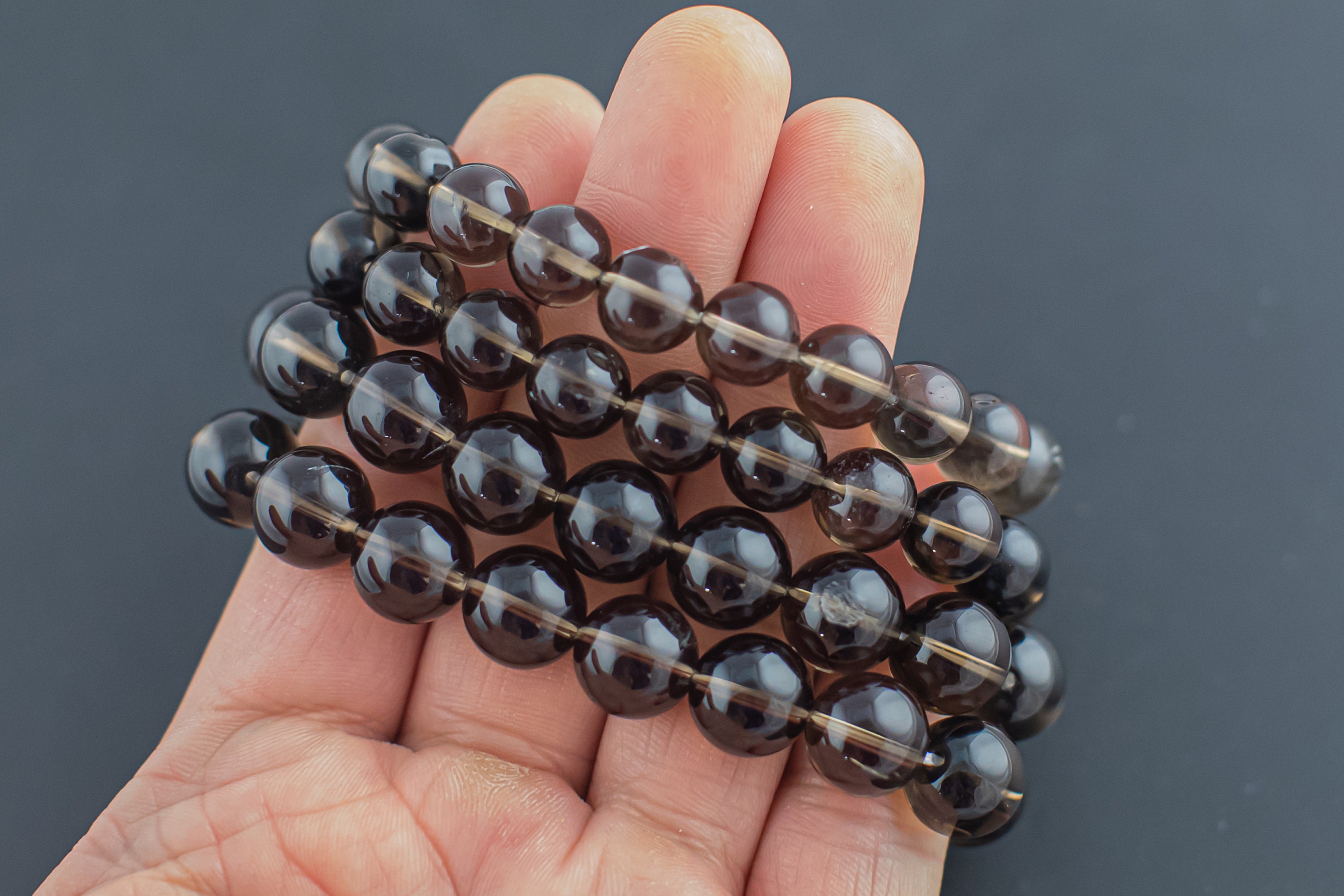 Smokey Quartz Bracelet Round Size 10mm And 12mm - Handmade In Usa Natural Gemstone Crystal Bracelets - Handmade Jewelry - Approx. 7.5"- Lgs