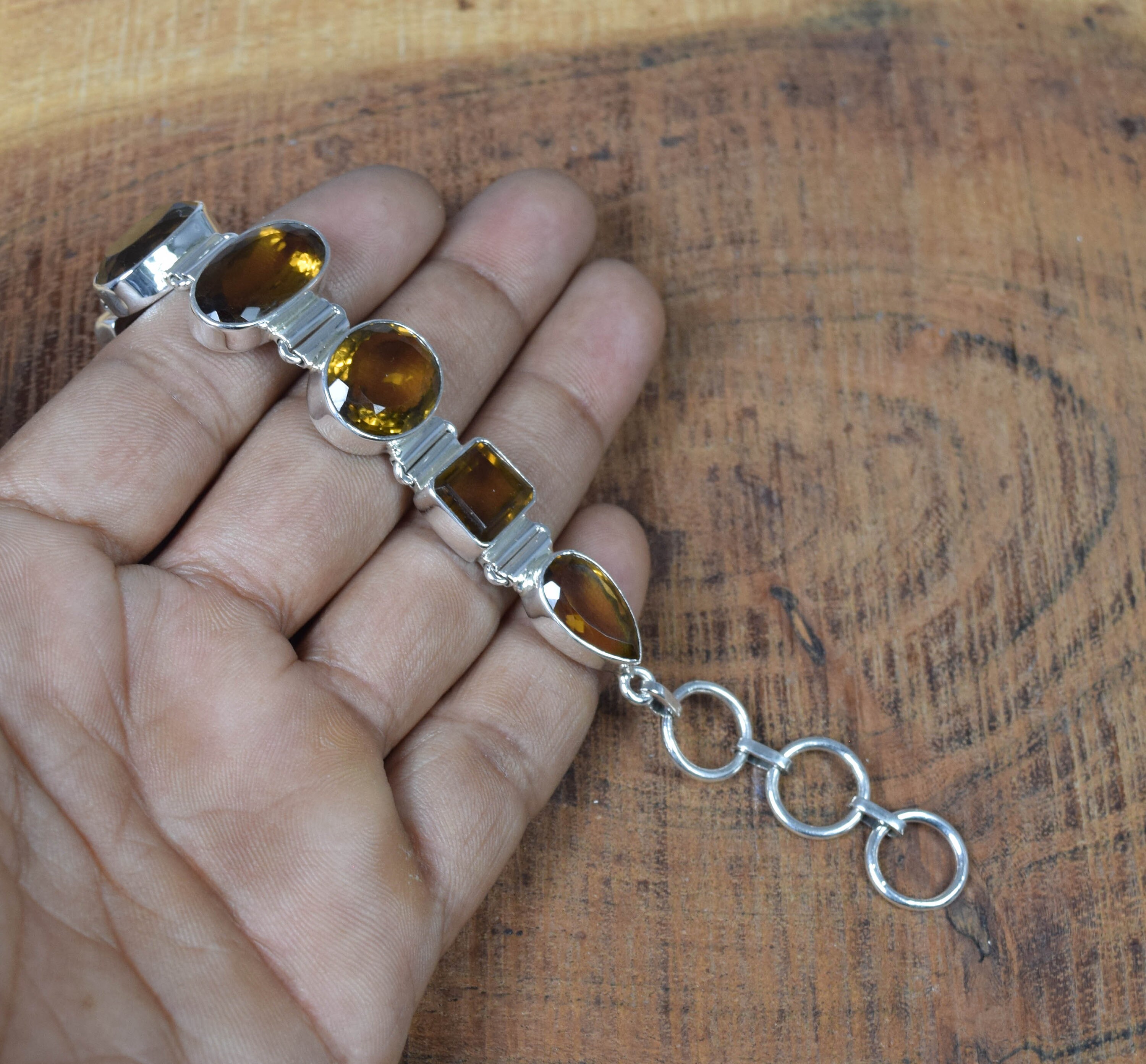 Smoky Quartz Sterling Silver Bracelet: Handmade Adjustable Gemstone Jewelry