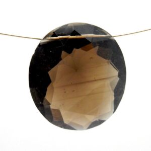 Faceted Smokey Quartz Gemstone – Drilled Cabochon Bead (21-26mm) Faceted Smokey Quartz Gemstone – Drilled Cabochon Bead (21-26mm)
