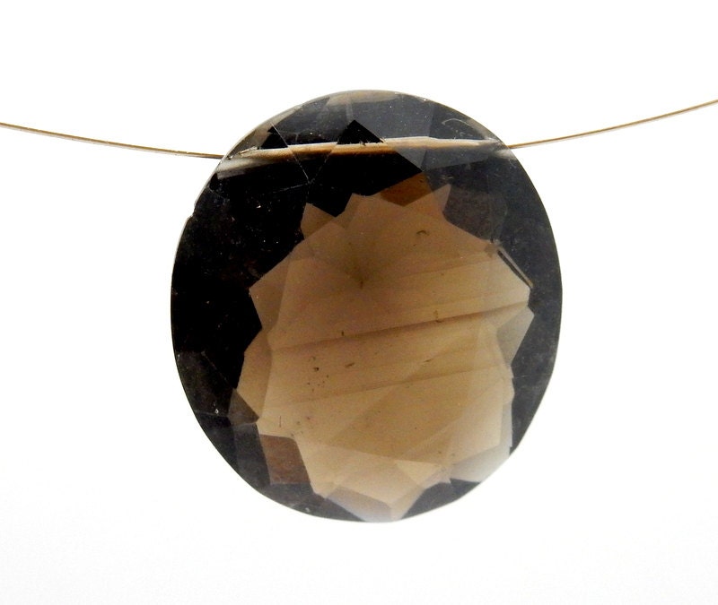Faceted Smokey Quartz Gemstone – Drilled Cabochon Bead (21-26mm)
