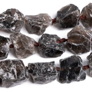 18x21mm-23x29mm Black Raw Smoky Quartz Stone Grade Aaa Genuine Natural Gemstone Full Strand Free Form Chunks Loose Beads 15" (125954-1320)