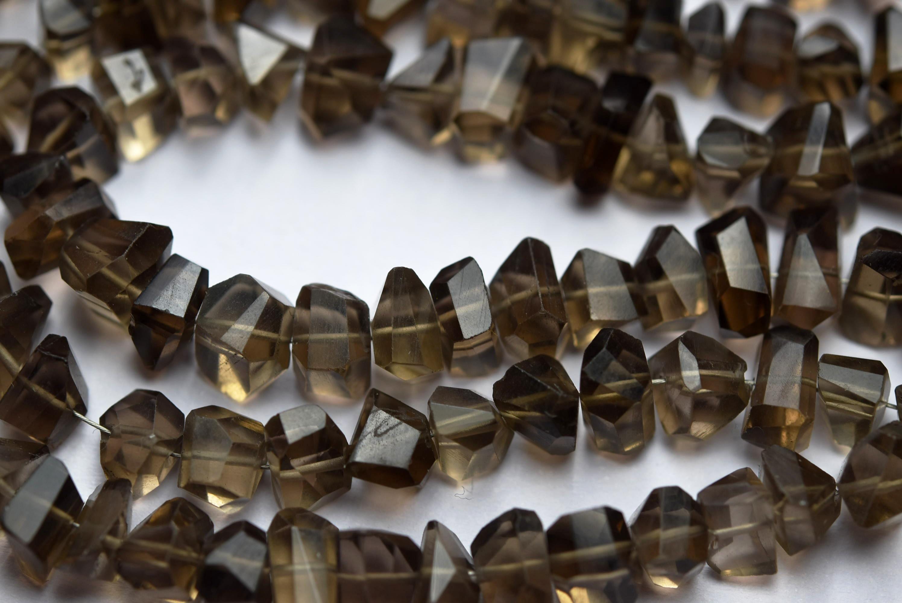 7 Inch Strand,natural Smoky Quartz Faceted Fancy Nuggets Shape Size 7-8mm
