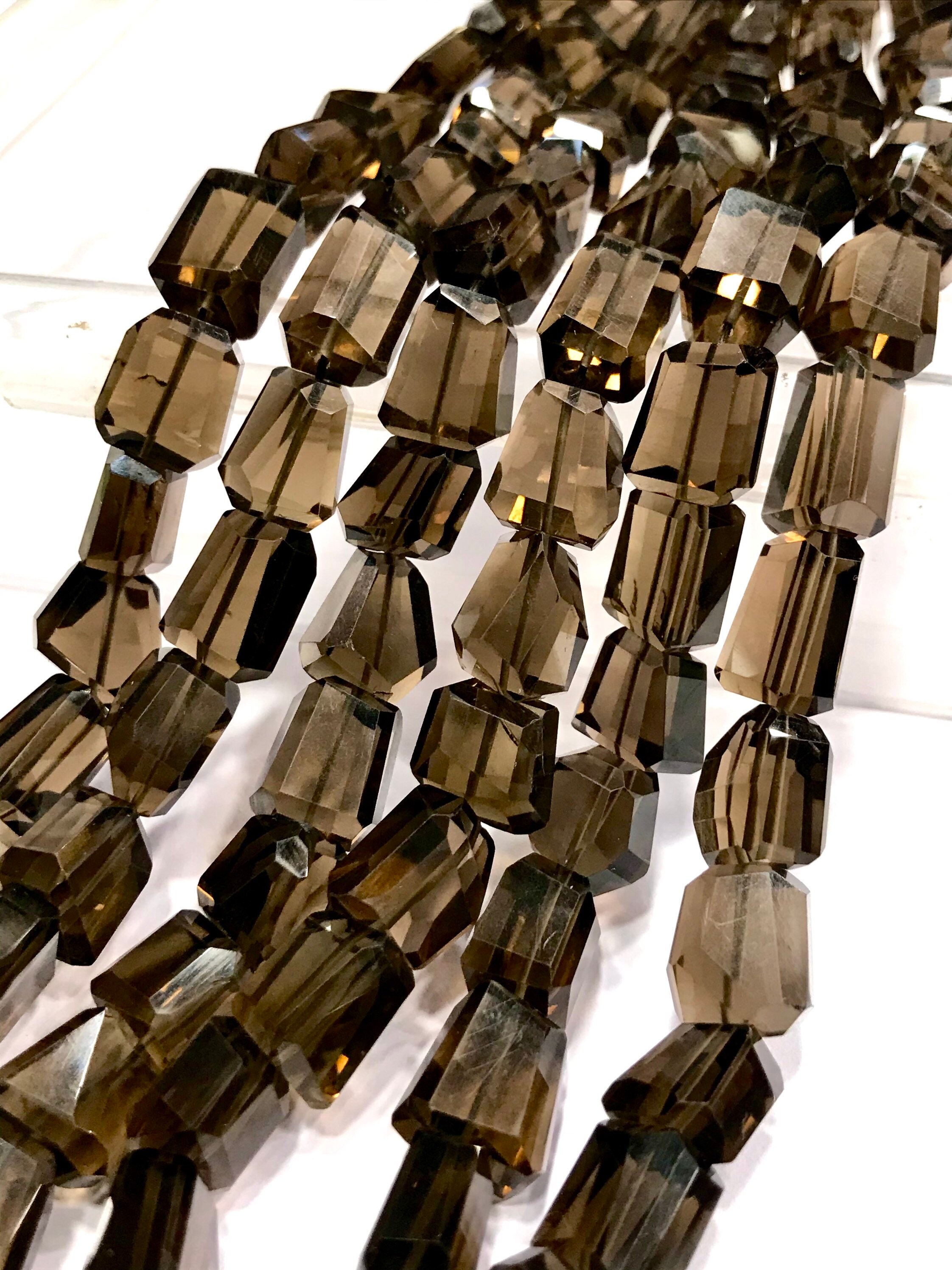Aaa Grade~smoky Quartz Faceted Nuggets Beads Smoky Quartz Gemstone Beads Natural Smoky Quartz Laser Cut Nuggets Smoky Quartz Beaded Necklace